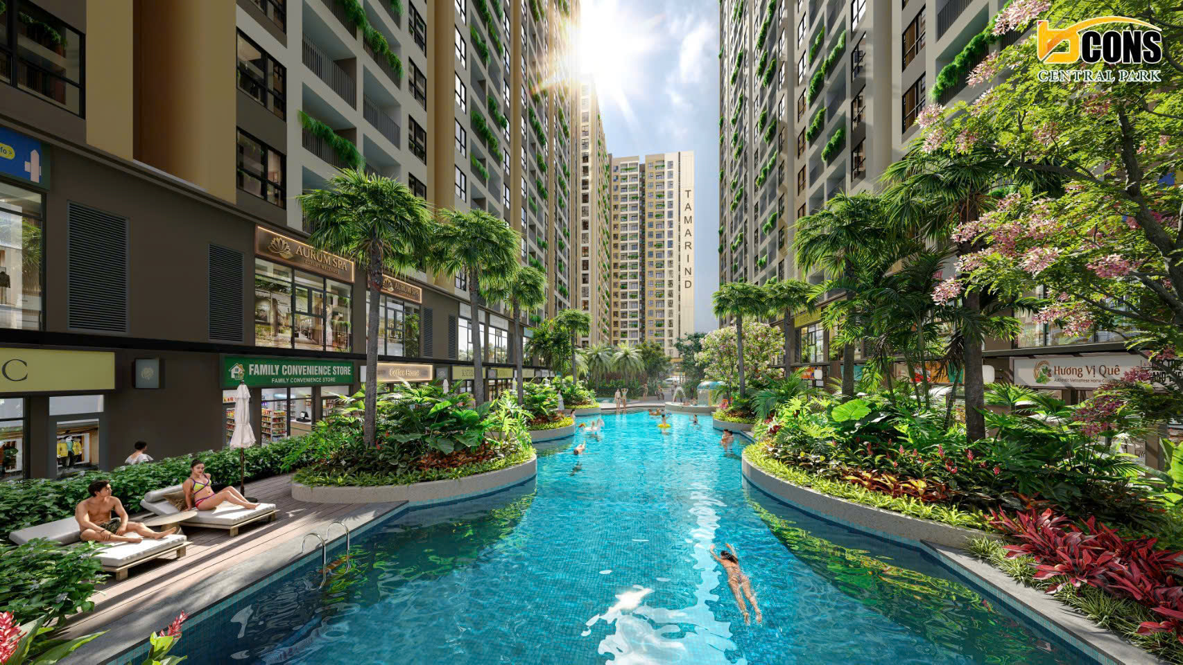 Tiện ích hồ bơi dự án Bcons Central Park số 236 đường Phan Trung, phường Tam Hiệp